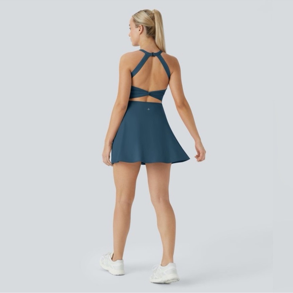 HALARA SoftlyZero Airy Backless Active Dress Teal sz M Easy Peezy Athleisure